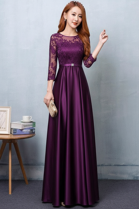 Regency Evening Dress Satin Prom Dress Lace Applique Wedding Guest Dresses Sash A Line Maxi Mother's Dress wedding guest dress