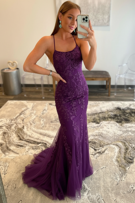 Regency Lace Mermaid Backless Long Prom Dresses