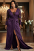Regency V-Neck Mother of the Bride Dress Long Sleeves lace Front Slit Wedding Guest Dress