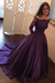 Regency Off Shoulder Long Sleeve Ball Gown Appliques Satin Prom Dress - Prom Dresses