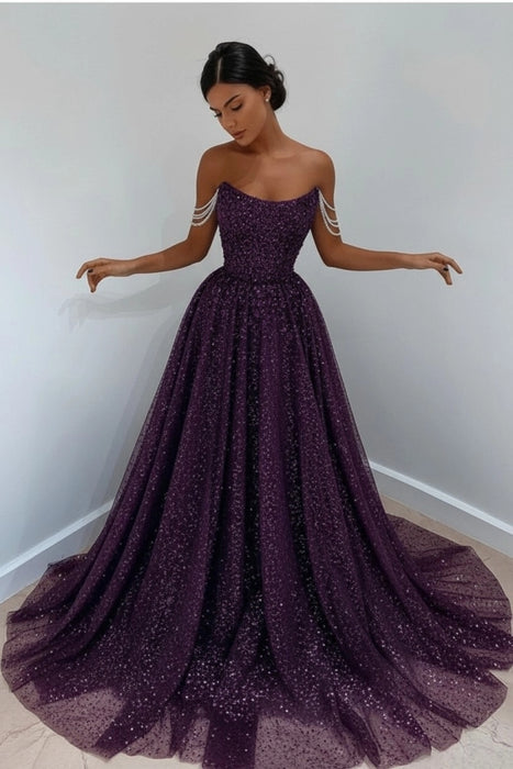 Regency Off-the-Shoulder Prom Dress Long with Sequins - Prom Dresses