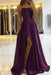 Regency Simple Prom Dress Long With Spaghetti Straps Front Slit Satin Evening Dress