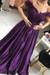 Regency Purple Off-the-Shoulder Lace Applique Satin Aline Evening Dresses