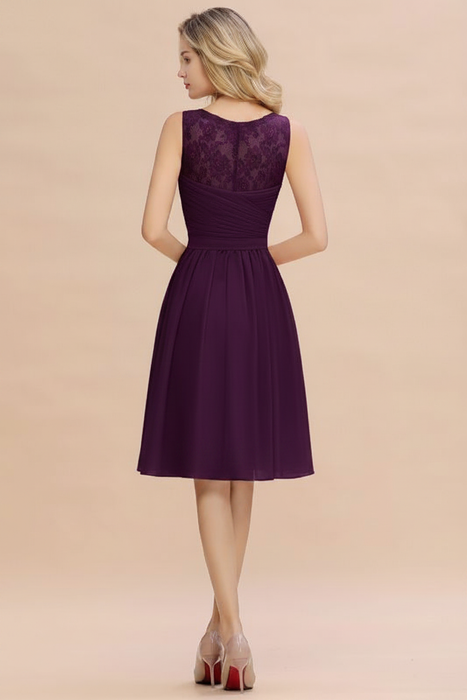 Regency Ruffle Chiffon Short Bridesmaid Dress Sleeveless V-Neck Aline Knee Length Homecoming Dress - Prom Dresses