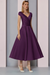 Regency Satin A-Line Mother of the Bride Dress V Neck Tea Length Wedding Guest Dress - Prom Dresses