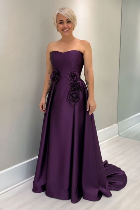 Regency Satin Mother of the Bride Dress Strapless with Flowers - Prom Dresses