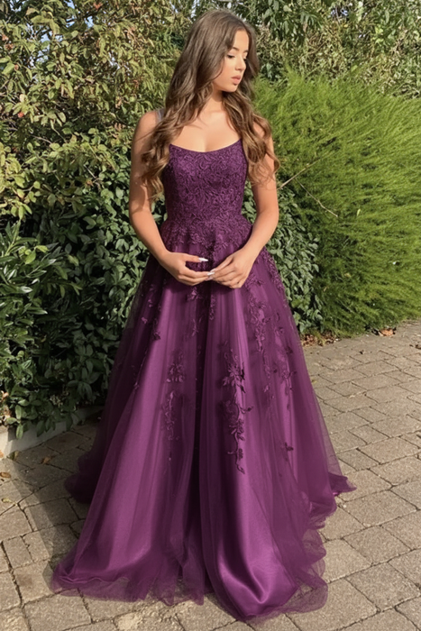 Regency Stylish Lace Long Prom Dress with Spaghetti Straps
