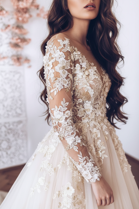 Romantic Long Sleeves Appliques Ruffles Wedding Dresses - wedding dresses