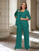 Emerald Green plus size chiffon mother of the bride pantsuit with rosette top
