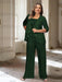 Green Black plus size chiffon mother of the bride pantsuit with rosette top