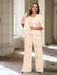 Plus size champagne chiffon pantsuit with a rosette panel