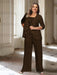 Chocolate plus size chiffon mother of the bride pantsuit with rosette top