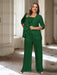 Dark Green plus size chiffon mother of the bride pantsuit with rosette top