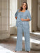 Dusty Blue plus size chiffon mother of the bride pantsuit with rosette top