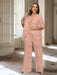Dusty Rose plus size chiffon mother of the bride pantsuit with rosette top