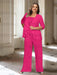 Fuchsia plus size chiffon mother of the bride pantsuit with rosette top