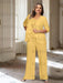 Gold plus size chiffon mother of the bride pantsuit with rosette top