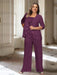 Grape plus size chiffon mother of the bride pantsuit with rosette top
