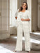 Ivory plus size chiffon mother of the bride pantsuit with rosette top