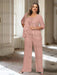 Mauve plus size chiffon mother of the bride pantsuit with rosette top