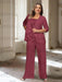 Mulberry plus size chiffon mother of the bride pantsuit with rosette top