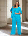 Ocean Blue plus size chiffon mother of the bride pantsuit with rosette top