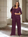 Plum plus size chiffon mother of the bride pantsuit with rosette top