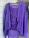 Purple chiffon rosette top and jacket shown on a hanger