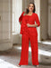 Red plus size chiffon mother of the bride pantsuit with rosette top