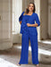 Royal Blue plus size chiffon mother of the bride pantsuit with rosette top