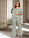 Silver plus size chiffon mother of the bride pantsuit with rosette top