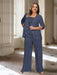 Stormy plus size chiffon mother of the bride pantsuit with rosette top