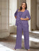 Tahiti plus size chiffon mother of the bride pantsuit with rosette top