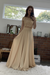 Champagne Round Neck Cap Sleeves 2 Pieces Lace Prom Dresses