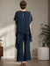 Elegant Round Neck Chiffon Pantsuits for the Mother of the Bride 2-Piece Set with Ruffles