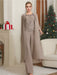 Floor-Length Round Neck Chiffon Pantsuits For The Mother Of The Bride With Jacket And Applique