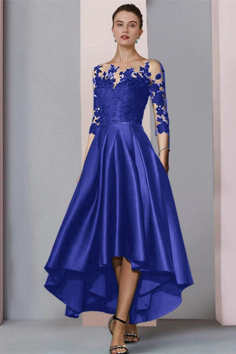 Royal Blue Mermaid Satin Hi-Lo Mother of-Bride Dress with Appliques - Prom Dresses