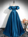 Royal Blue A-Line Pleated Off-The-Shoulder Prom Dress