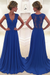 Royal Blue A-Line/Princess Sleeveless Chiffon Lace V-neck Sweep/Brush Train Dresses - Prom Dresses