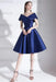 Royal Blue A-Line V-Neck Knee-Length Short Sleeves Pleated Satin Cocktail Dress 