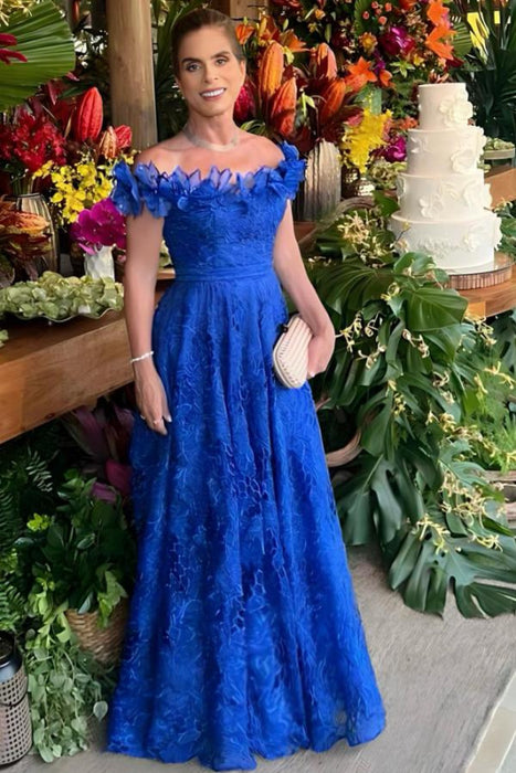 Royal Blue A-Line Wedding Guest Dresses Long with Open Back - Prom Dresses