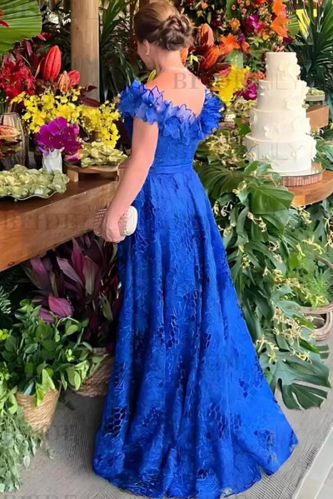 Royal Blue A-Line Wedding Guest Dresses Long with Open Back - Prom Dresses