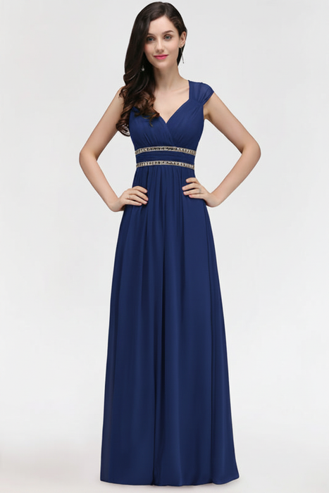 Royal Blue Chic Ruched Chiffon Aline Formal Dress Bridesmaid Dress with Beadings