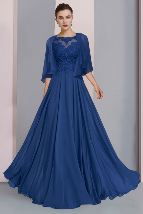Royal Blue Floor-Length A-Line Mother of the Bride Dress with Princess Scoop Neckline