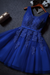 Royal Blue Cute V Neck Sleeveless Appliques Tulle Homecoming Gown A Line Short Prom Dress