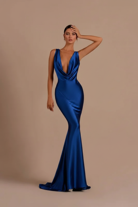 Royal Blue Elegant Champagne Mermaid Prom Dress Long Slimming