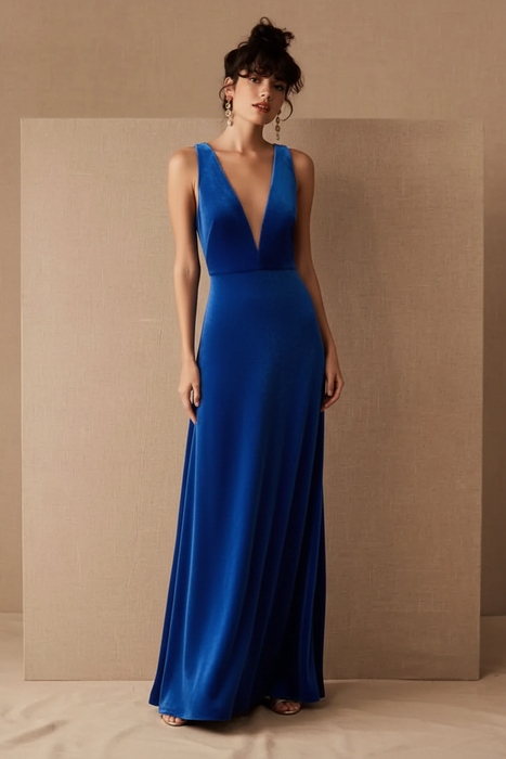 Velour Evening Dress - Royal Blue
