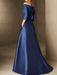 Short-Sleeve Off-the-Shoulder A-Line Mother of the Bride Dress with Belt Applique