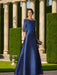 Short-Sleeve Off-the-Shoulder A-Line Mother of the Bride Dress with Belt Applique