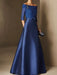 Short-Sleeve Off-the-Shoulder A-Line Mother of the Bride Dress with Belt Applique